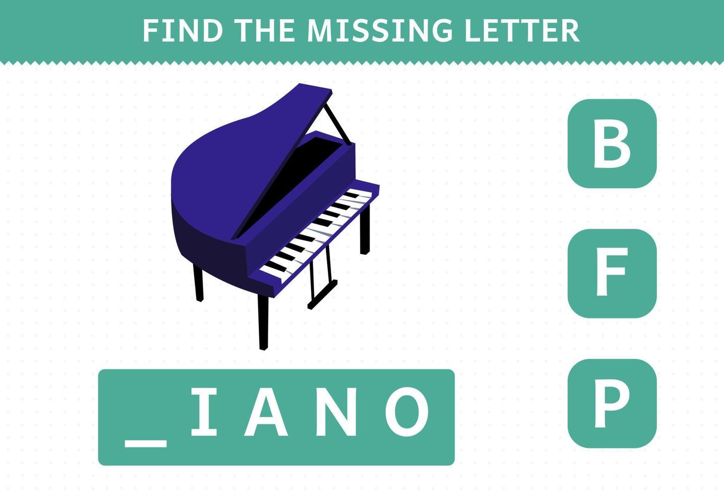 jogo de educação para crianças encontrar carta faltando planilha de piano  de instrumento de música de desenho animado 9989596 Vetor no Vecteezy